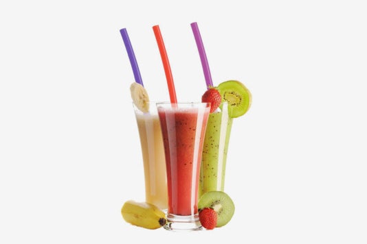 Hiware 12 Inch Extra Long Silicone Straws being used in smoothies.